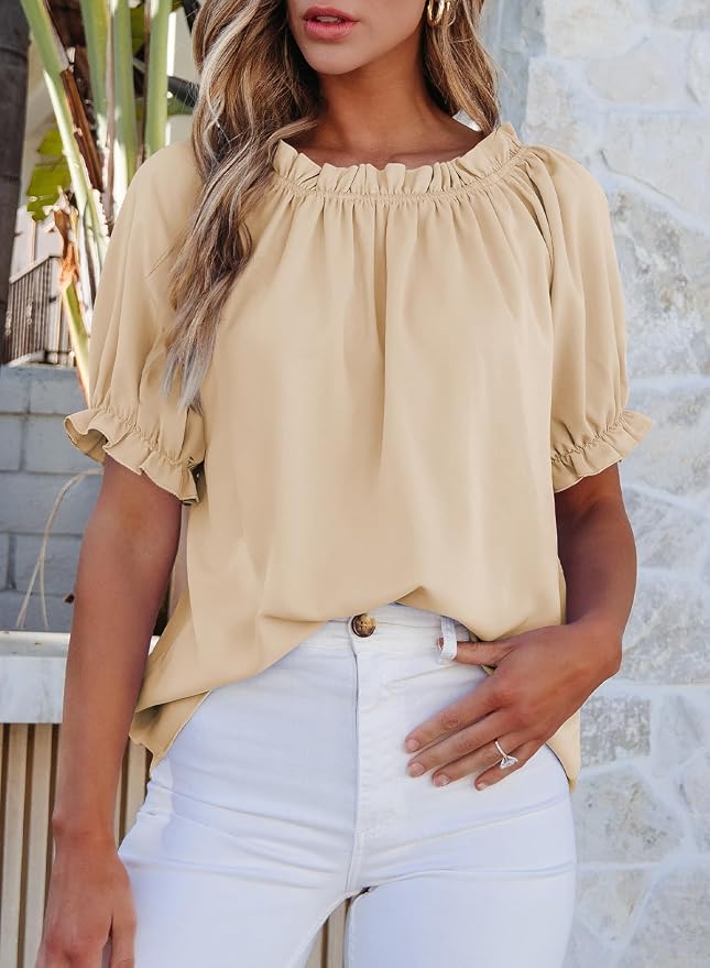 EVALESS Womens Tops Off The Shoulder Blouses for Women Dressy Casual Cute Puff Sleeve T Shirts Fashion 2026