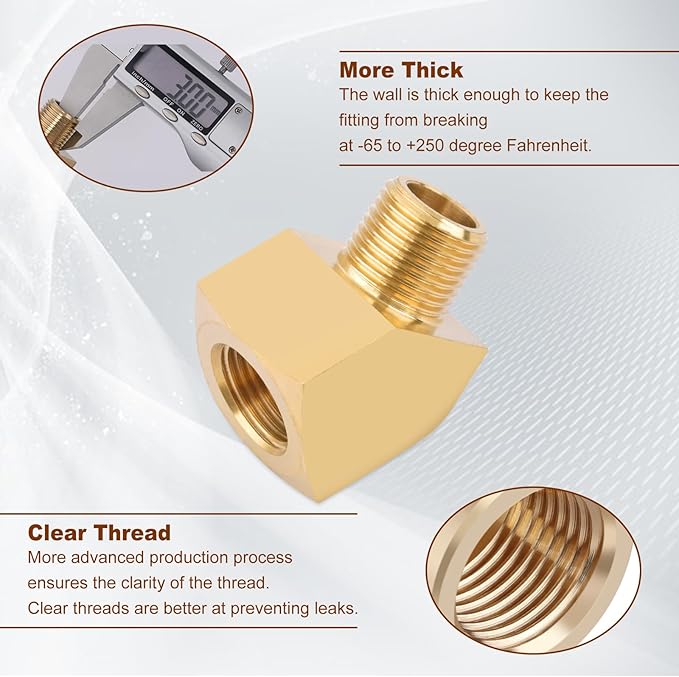 2pcs 1/4??Brass Fittings 45 Degree Barstock Street Elbow 1/4" NPT Male Pipe to 1/4" NPT Female Pipe 1/4 NPT Elbow Forged Brass Pipe Fittings