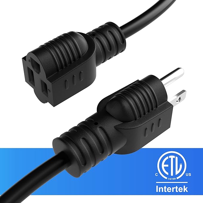Extension Cord 6 FT, 3 Prong Extension Power Cord, 16/3 Gauge Flexible Cold, 13A 1625W 16AWG, 3 Prong Electric Cord, ETL, Black Cable with 25 Cable Ties