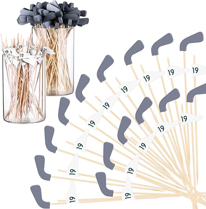 500PCS Golf Cocktail Picks 5.3inch Bamboo Golf Toothpick for Appetizers Golf Club Drink Cocktail Stirrers Golf Cake Topper Flags Golf Cocktail Toothpicks Golf Cake Topper for Golf Party Decorations