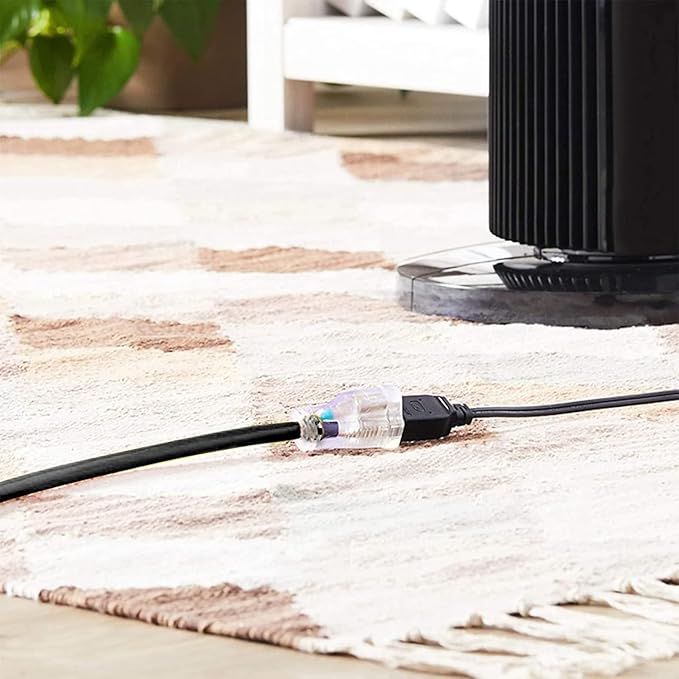 Indoor Outdoor Extension Cord Weatherproof with Lighted End, UL Certified, 10 Gauge 8FT Black 3 Prong Heavy Duty, 10/3 SJTW 15A Power Cord for Outdoor Lights, Lawn