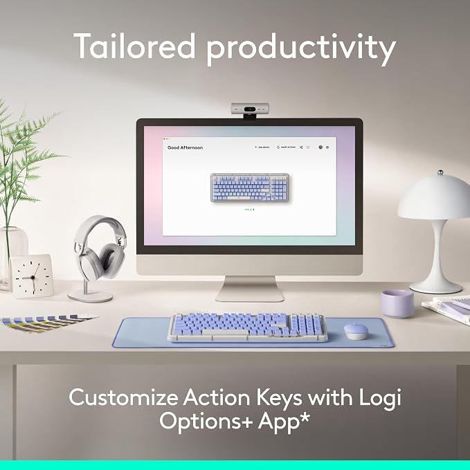 Logitech Alto Keys K98M Wireless Mechanical Gasket Keyboard - Lilac | Customizable, clicky, vibration absorbing gasket, white backlit keys, Bluetooth, USB-C charging, for PC, Mac, Laptops