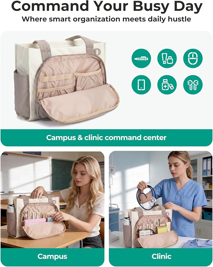 BAGSMART Small Tote Bag for Women, 13'' Laptop Canvas Work Bag with Zipper | 30oz/40oz Tumble & 11 Pockets Travel Tote, Teachers/Nurses, Lightweight Canvas or Water-Resistant Puffer Taslon Crossbody Bag