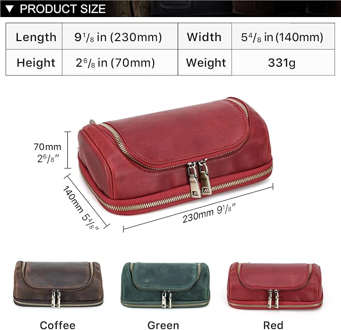 Hiram Handmade Crazy Horse Leather Tech Organizer Travel Case ��� Accessories Organiser Bag for Laptop, Tablet & Cell Phone, Double Compartment Charger Organizer Travel Case Red