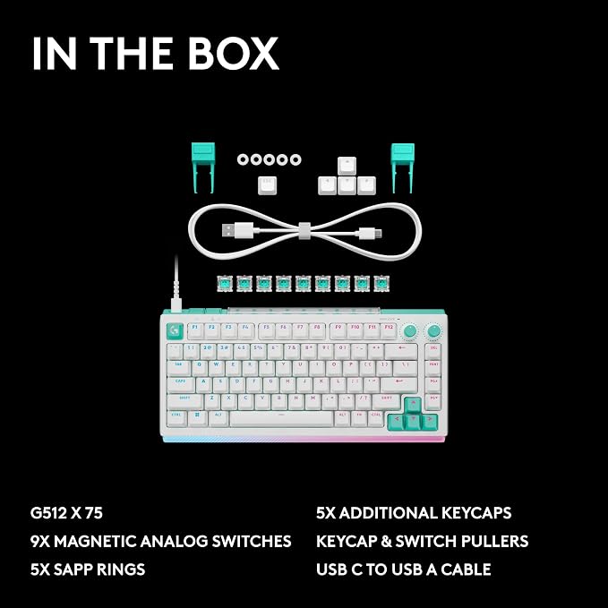 Logitech G512 X 75 TMR + Tactile Switch Mechanical Gaming Keyboard - White | Hot-Swappable 9x TMR Rapid Trigger + Tactile Mechanical Switches, Gasket, PBT Keycaps, <8K, LIGHTSYNC RGB, for PC & Mac