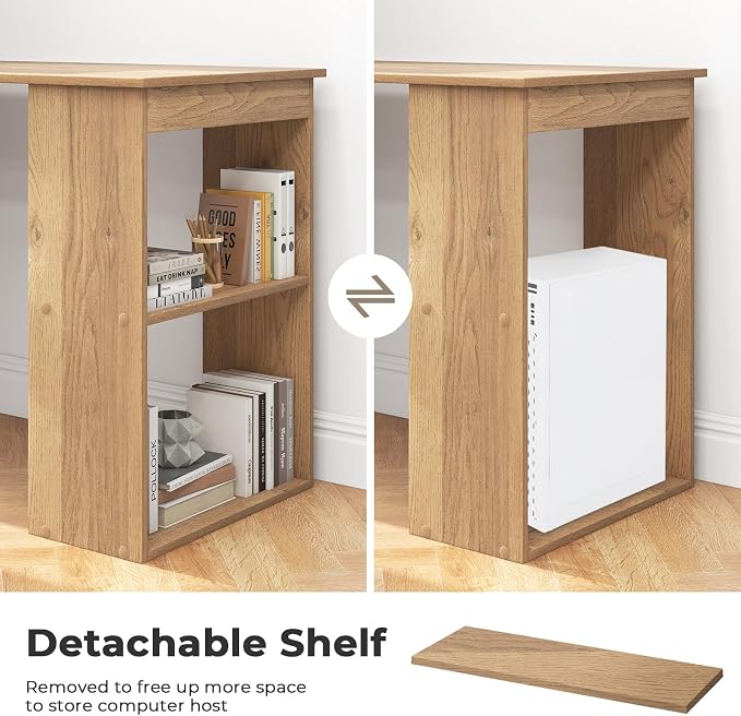 GRAFFY Computer Desk with 6 Storage Shelves - 48" Reversible Writing Desk Workstation with Bookshelf and CPU Stand, Modern Compact Office Desk for Bedroom, Study, Home, Office (Natural)