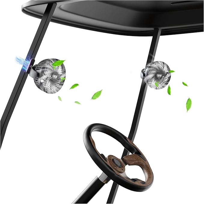 10L0L 2 Pack Magnetic Golf Cart Fans Rechargeable Big Battery Powered Portable Fan,3 Speeds/2 LED Light/56 Hrs Runtime/360°Rotatable with Magnetic Base,USB & Type C Ports,Summer Golf Cart Accessories
