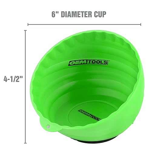 OEMTOOLS 25114 Magnetic Nut Cup, Magnetic Bowls for Holding Nuts and Bolts, 6 Inch Cup Diameter, Coated Magnet Sticks to All Ferrous Metal Work Surfaces,Green