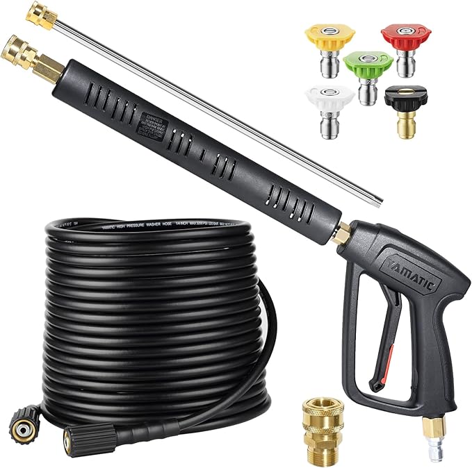 YAMATIC Pressure Washer Gun and Hose Kit, 50 FT Kink Resistant Power Washer Hose and Wand, 3/8" Swivel Quick Connector & M22-14mm Fitting Replacement for Ryobi, Simpson, Craftsman, 4000 PSI