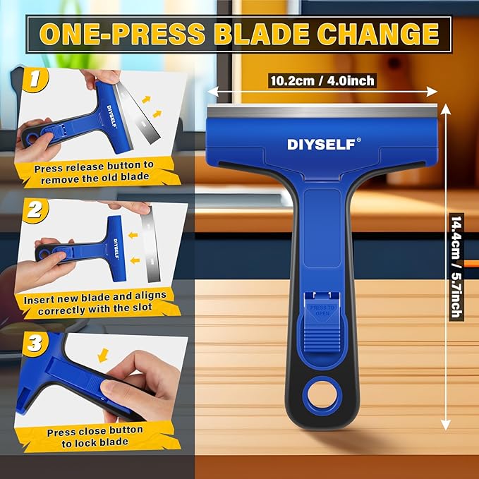 DIYSELF 1 Pack Razor Blade Scraper with 10 Extra Razor Blades, Scraper Tool, Glass Scraper for Cleaning, Glass Stove Top Scraper, Window Scraper, Paint, Cooktop, Oven Scraper, Razor Scraper Tool