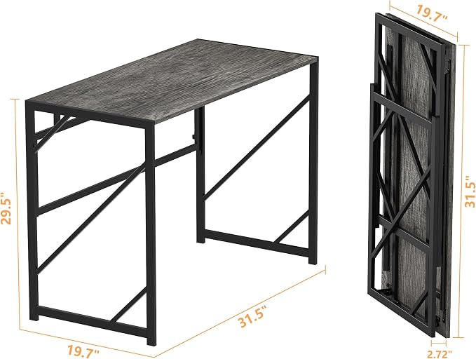 Elephance Folding Desk Writing Computer Desk for Home Office No-Assembly | Study Office Desk,Foldable Table for Small Spaces,31.5 Inch,Black Oak