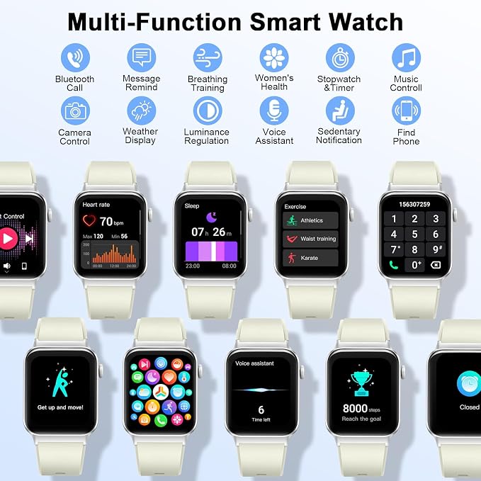 Smart Watch for Women Men (Answer/Make Call), Smartwatch with Heart Rate/Sleep Monitor/Pedometer, 2026 New Fitness Watch IP68 Waterproof, 113+ Sports Modes,Activity Tracker for Android iOS-White