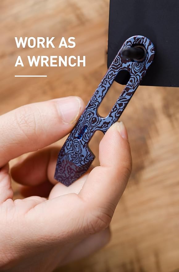 KEEPO LINK Titanium EDC Pry Bar Multitool, 4-in-1 Keychain Prybar Tool with Bottle Opener, Hex Wrench & 5cm Ruler, Ultra-Light Pocket Pry Tool for Everyday Carry & Outdoor, OLT03 (Damascus Purple)