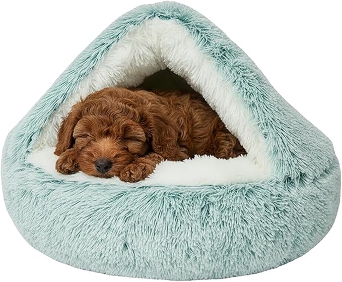 Dog Bed, Dog Bed with Cover Cave, Dual Comfort Design, Pet Bed for Small/Medium/Large Cats and Dogs, Anxiety Relief, Durable & Chew-Proof, Improves Sleep & Behaviour (Green, 15in)
