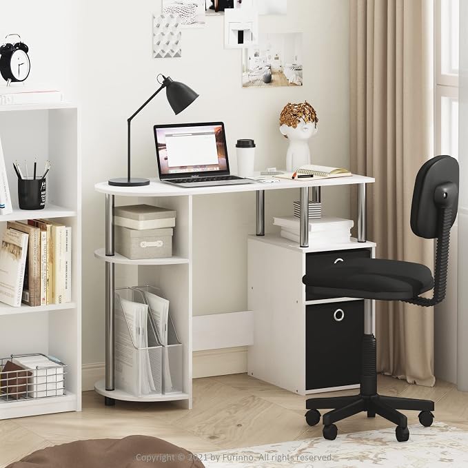 Furinno Jaya Simplistic Computer Study Desk, White Oak/Chrome/Black