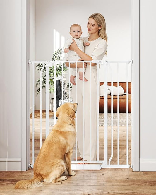 40" Extra Tall Baby Gate for Stairs, Auto Close Stroller Friendly Dog Gate Indoor for Doorways, Pressure Mounted 29"-40" Wide Baby Gate, Easy Walk Through Gate for Children & Pets, White