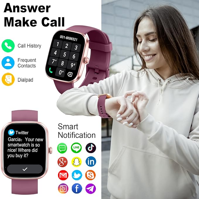 Smart Watch(Answer/Make Call), 1.91"HD Smartwatch for Men Women with Heart Rate/Sleep Monitor/Pedometer/Calories, 113+ Sports Fitness Watch Tracker, IP68 Waterproof Step Counter for Android iOS-Wine