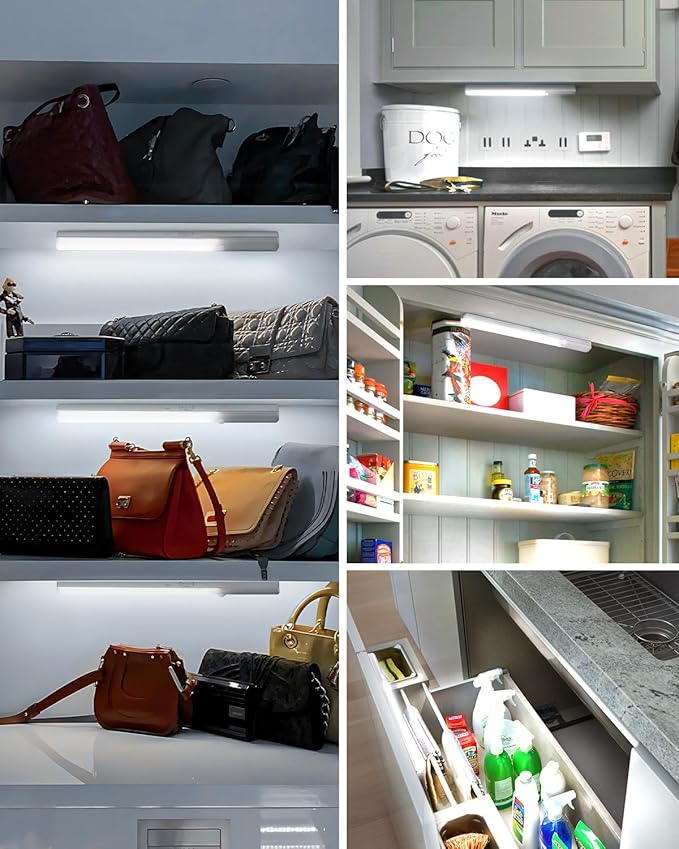 Under Cabinet Lights, 11.8 Inch Motion Sensor Lighting Indoor, 1800mAh Rechargeable Battery Operated Wireless Closet Lights, Magnetic Dimmble Under Counter Lights for Kitchen (2 Pack)