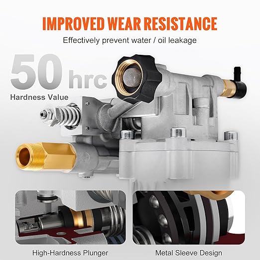 VEVOR Pressure Washer Pump, 3/4" Shaft Horizontal, 2500-3400PSI, 2.5 GPM, Replacement Power Washer Pumps, Parts Washer Pump, Compatible with Honda, Simpson, RYOBI, Briggs & Stratton, Subaru, Craftsman