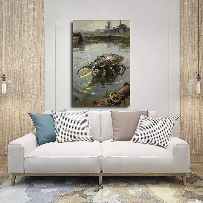 Framed Industrial Fantasy Wall Art for Living Room TV Wall Post Apocalyptic Style Home Decor 24x36inch(60x90cm)