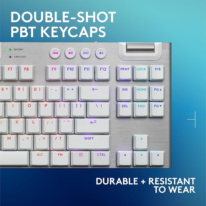 Logitech G915 X Lightspeed TKL Wireless Gaming Keyboard (Tactile) - White | Low Profile, Mechanical Switches, Double-Shot PBT Keycaps, RGB lighting, Aluminum finish, PC/Mac Compatible