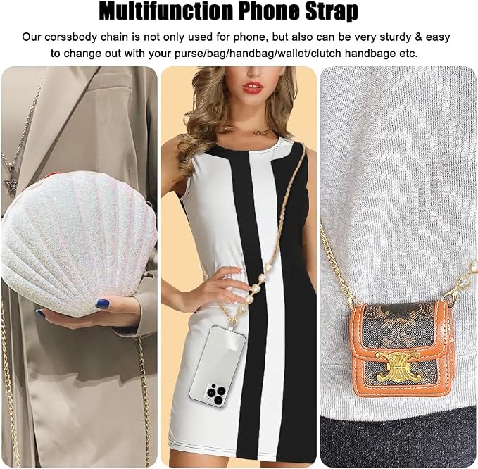 Phone Crossbody Chain Cell Phone Lanyard,Universal Leather+Metal Shouder Strap with Phone Tether Patches (F)
