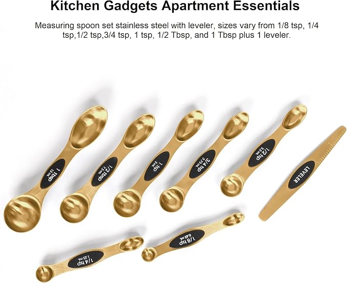 Magnetic Measuring Spoons Set Stainless Steel with Leveler, Stackable Metal Tablespoon Measure Spoon for Baking, Measuring Cups and Spoon Set Kitchen Gadgets Apartment Essentials Fits in Spice Jars