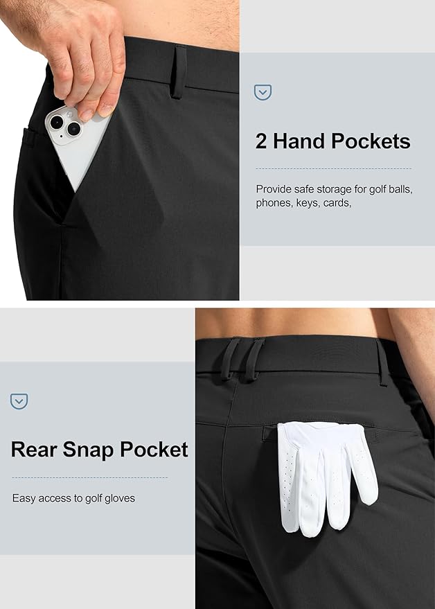 Pudolla Men's Golf Pants Stretch Work Dress Comfy Pants 30"/32"/34" Lightweight Quick Dry Casual Slacks Trousers with Pockets