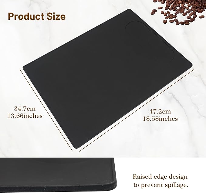 Silicone Mat Under Coffee Machine With Lip Automatic Machines Accessory, Black Multifunctional Rubber Base Mat, 18.9” x 13.8”