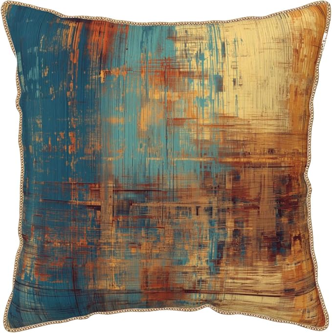 Vintage Abstract Teal Orange Velvet Pillow Covers 16x16 InchMessy Blue Rust Throw Pillows for Couch Cushion Covers Pillowcase Retro Colorful Art Pillow Cases for Sofa Bed Living Room