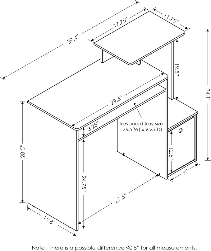 Furinno ECON Desk, 40-in Gaming Desk with Keyboard Tray, Computer Desk, Office Desk with Side Shelves and Storage Bin for Home Office, Study Room, Dorm, Light Oak