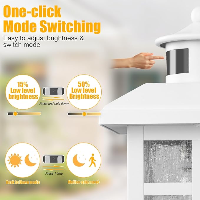 2 Packs Motion Sensor Outdoor Lights, Outside Light Fixtures for House White, Porch Lights Outdoor 2- Pack with E26 Sockets & Tempered Glass, Waterproof Exterior Wall Lights Motion Sensor