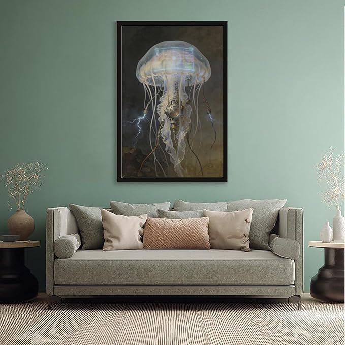 Framed Fantasy Wall Art for Living Room TV Wall Futuristic Tech Inspired Home Decor 20x30in