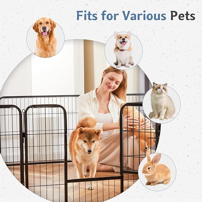 DUMOS Dog Playpen Indoor, Metal 32 Inch 4 Panels Foldable Pet Fence with Door, Outdoor Small Medium Large Dog Puppy Portable Exercise Play Pen for RV Camping, Trips, Play Yard