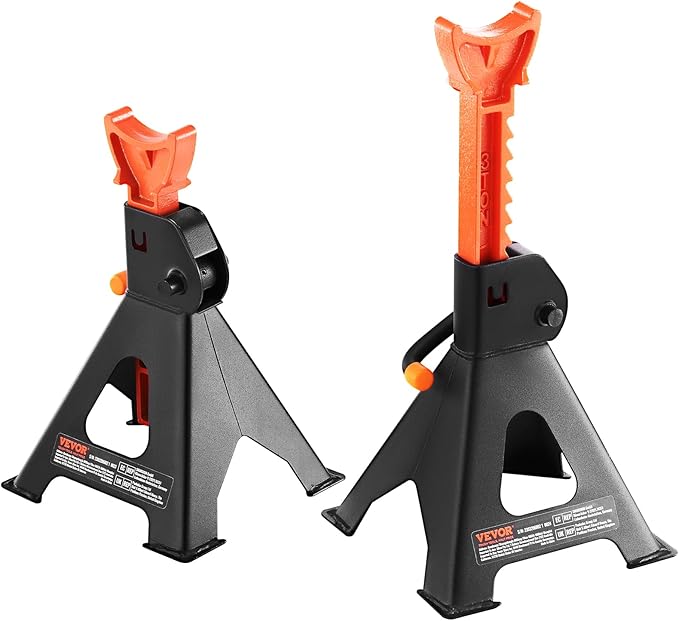 VEVOR Jack Stands, 3 Ton (6,000 lbs) Capacity Car Jack Stands, 10.8-16.3 inch Adjustable Height, for lifting SUV, Pickup Truck, Car and UTV/ATV, Red, 1 Pair