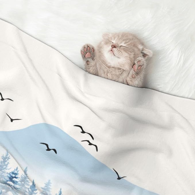 Misty Mountain Throw Blanket - Winter Trees Blanket for Dog Cat Snowy Pet Blankets 40x30 for Couch Sofa Bed