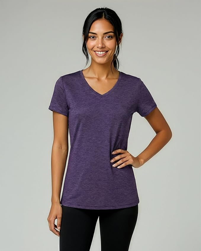 5 Pack Women's Dry Fit V Neck Workout Tops T Shirts Athletic Gym Yoga Tees | Available In Plus Size, Cooling Moisture-Wicking, Short Sleeve, Quick-Dry, Fitness, Stretch, Exercise, Running, Hiking
