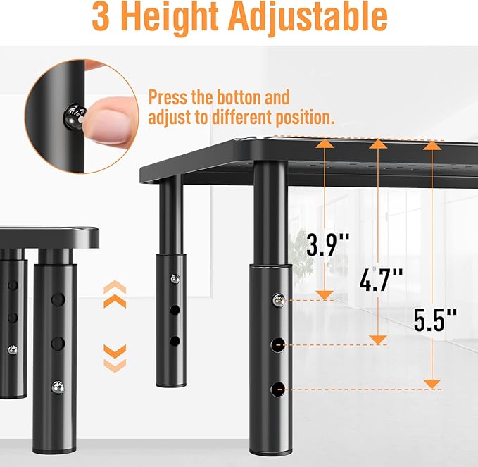 ELIVED 2 Pack Monitor Stand Riser - 3 Height Adjustable Monitor Stand | for Laptop, PC, Printer, Mesh Metal Monitor Riser for Desktop Organizer