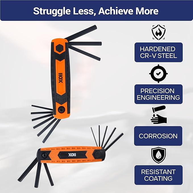 17PC Folding Allen Wrench Set | SAE & Hex Set | Durable Portable Tool for Automotive, Bike, Home & DIY Repairs | Complete Multi-Size Allen Key Set for Workshop (Orange)