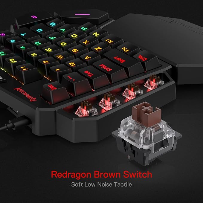 Redragon K585 Wired One-Handed RGB Gaming Keypad, Tactical 42-Key Layout | On Board 28 Combo Slots 4 Profiles Keyboard, USB Pass-Through Port, 16.8M Colors, Swap-Ready Socket, Detachable Wrist Rest