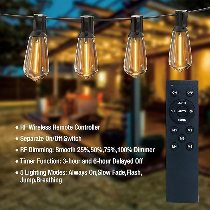 litogo 120ft Patio Lights Outdoor Waterproof, LED Outdoor String Lights with Shatterproof Edison Bulbs, Dimmable Outside Hanging Light with Timer for Bistro Cafe Tent Yard Garden Porch