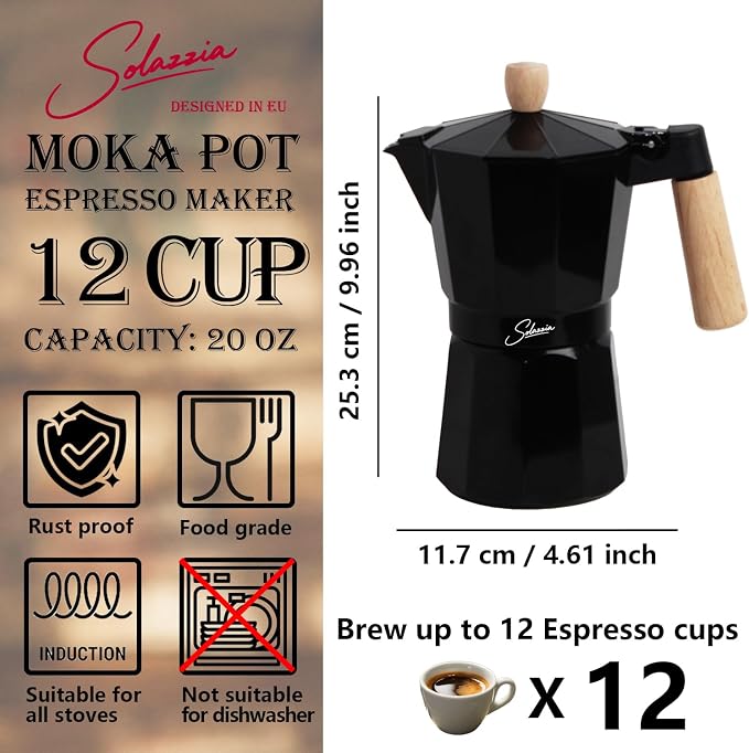 12 Cup Stovetop Espresso Maker Italian Moka Pot, Stove Top Cuban Coffee Maker, Greca Mocha Pot(Premium+, 20 oz/600ml)