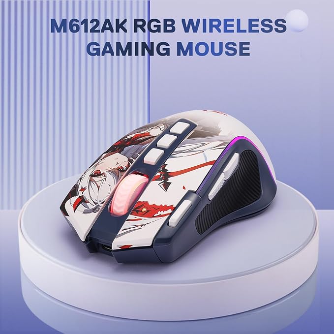 Redragon M612AK PRO Wireless Anime Gaming Mouse 8000 DPI Remapping Keys | Cable-Free 0 Delay, Rapid-Fire Clicker, Redefine Keybinding Macro, Vibing Backlight, Ergonomic Grip Body Comfort