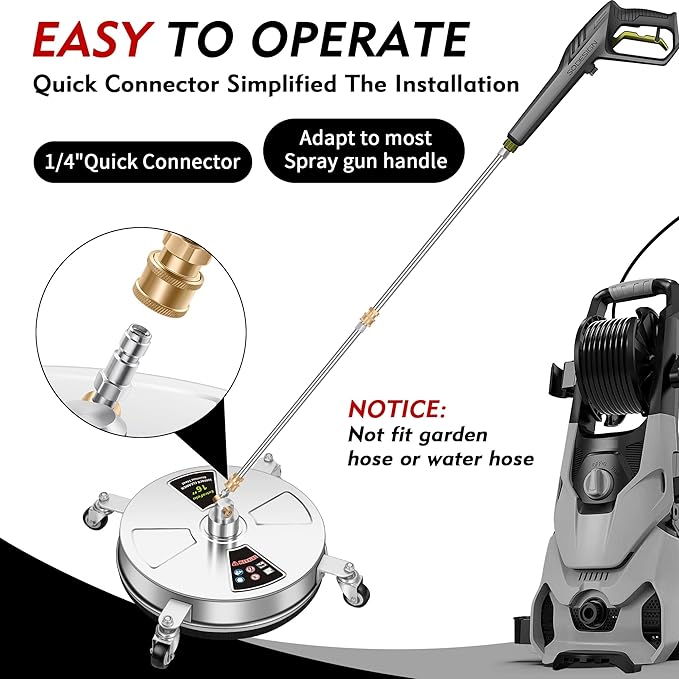 16" Pressure Washer Surface Cleaner Pro with 4 Wheels, Stainless Steel 2 Extension Wands, Power Washer Surface Cleaner Hot Water Supported for Patio Decker Concrete Driveway, 3000 PSI
