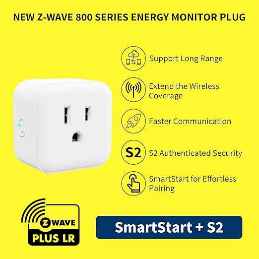 Minoston Zwave Plug Energy Monitor, 800 Series Zwave Outlet, Built-in Repeater Range Extender, Z-Wave Hub Required, Alexa and Google Assistant Compatible (MP21ZP)