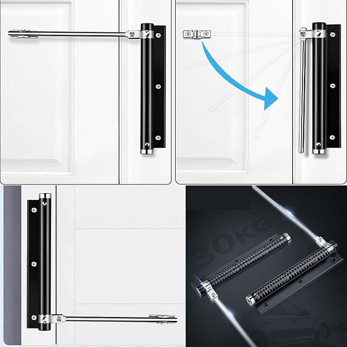 zeng Automatic Door Closer, 304 Stainless Steel, Surface Mounted, Adjustable Spring, Commercial and Residential (Black)