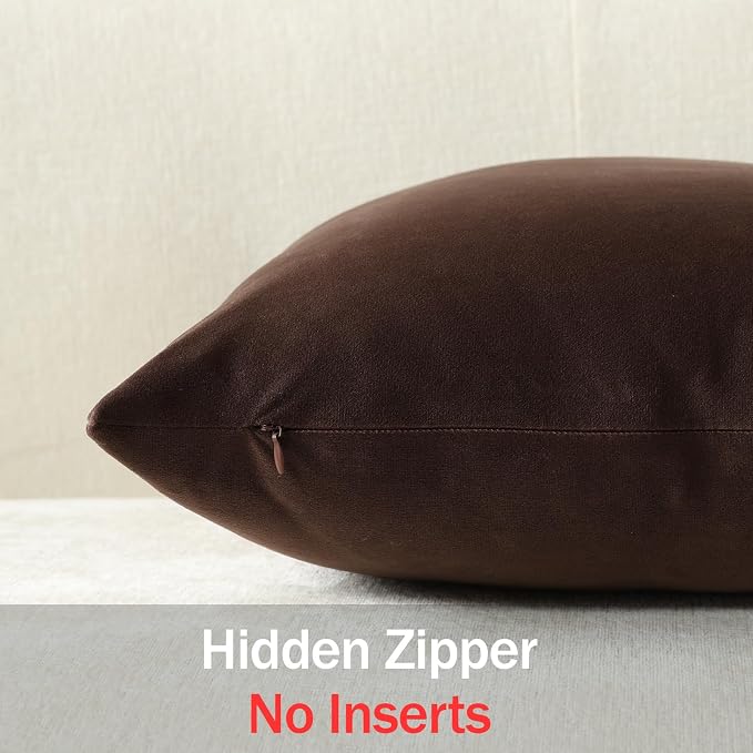 Euro Sham Covers 26x26 Chocolate Brown: Pack of 2 Cozy Soft Velvet Square Modern Luxury Decorative Throw Pillow Cases for Sofa Couch Living Room Bed Home Decor