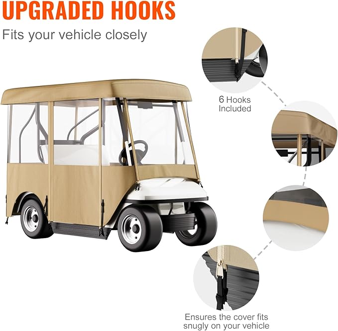 Happybuy Golf Cart Enclosure, 4-Person Golf Cart Cover, 4-Sided Fairway Deluxe, 300D Waterproof Driving Enclosure with Transparent Windows, Fit for EZGO, Club Car, Yamaha Cart