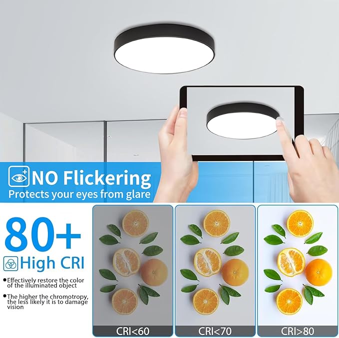 Ganeed LED Flush Mount Ceiling Light, 19.6Inch 39W Modern Ceiling Light Fixture, Black Ceiling Lamp for Dining Room Hallway Living Room Bedroom Office