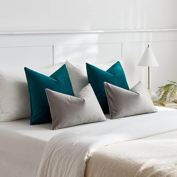 Euro Sham Covers 26x26 Teal: Pack of 2 Cozy Soft Velvet Square Modern Luxury Decorative Throw Pillow Cases for Sofa Couch Living Room Bed Home Decor